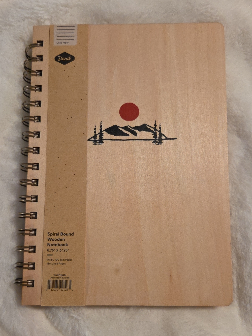Red Sun Wooden Spiral Notebook - Natural Wood Cover